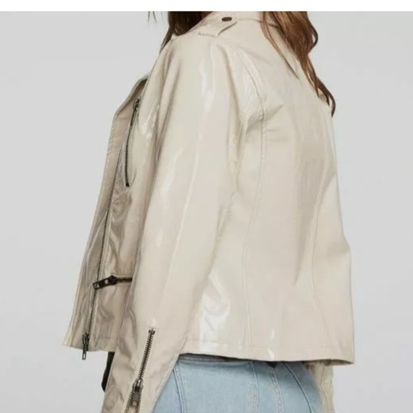 Women's CHASER Moto Jacket, Size Large Beige Tan Pleather NWT Zippers - Picture 5 of 6
